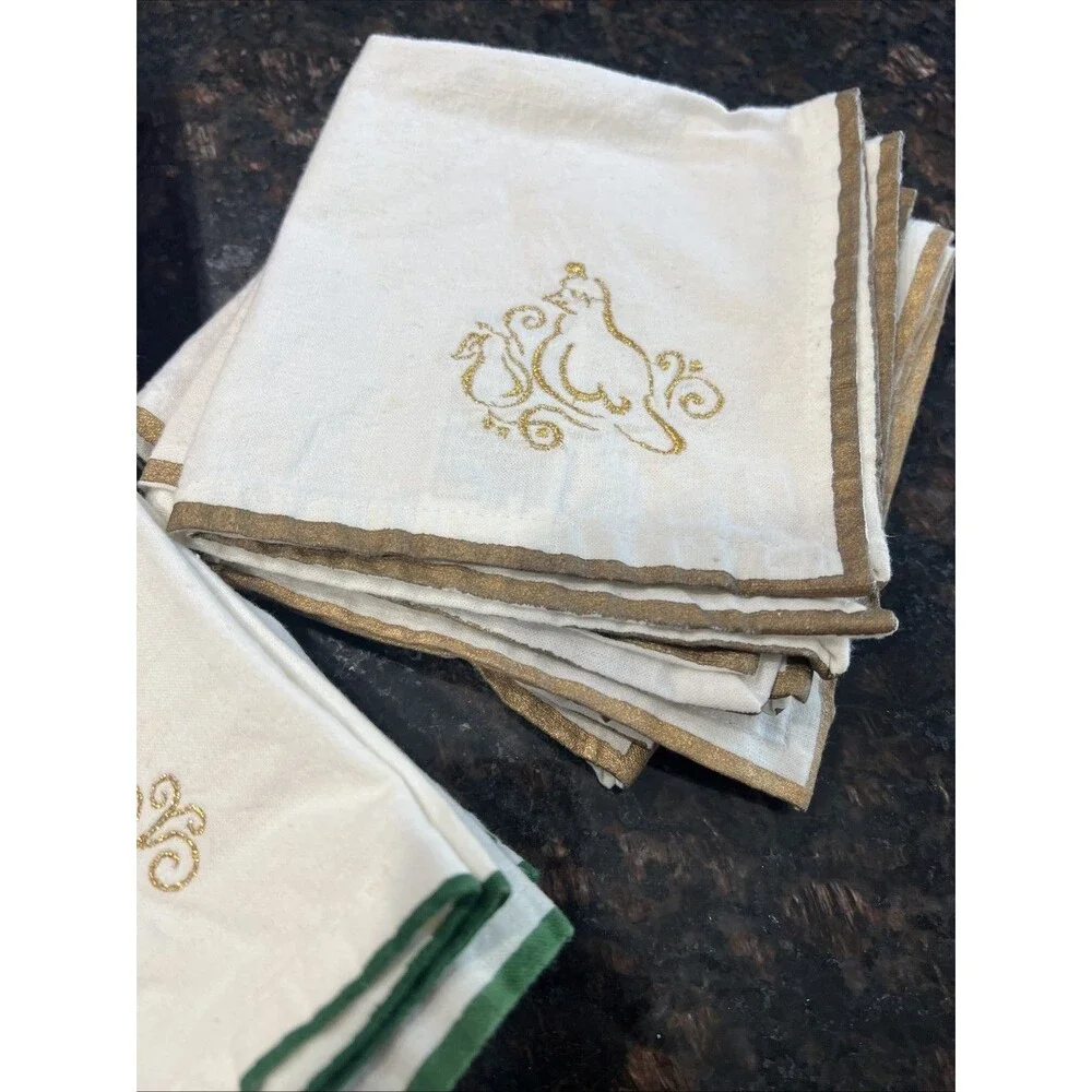Pier One Cloth Napkins | Christmas | Reindeer | 10x10 | Partridge | Set of 12 |